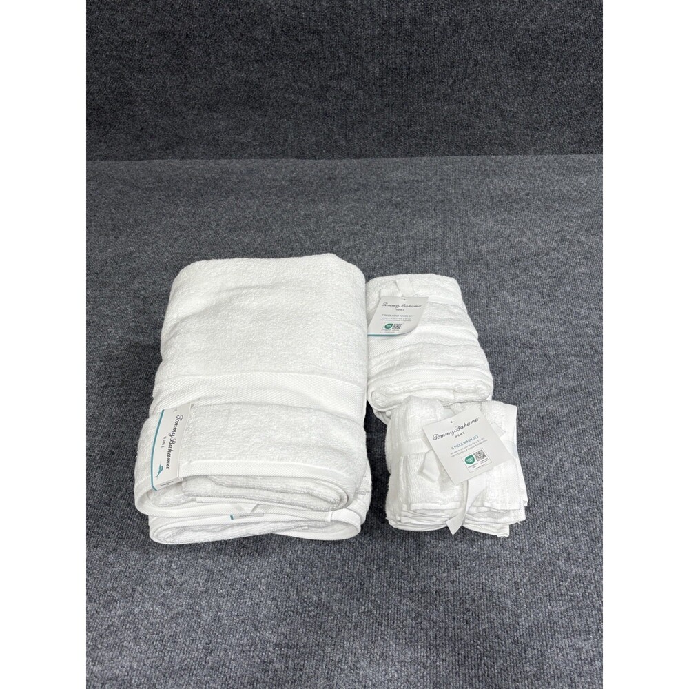 Tommy Bahama 9 Piece Premium Cotton Bath Towel Set Solid White NEW